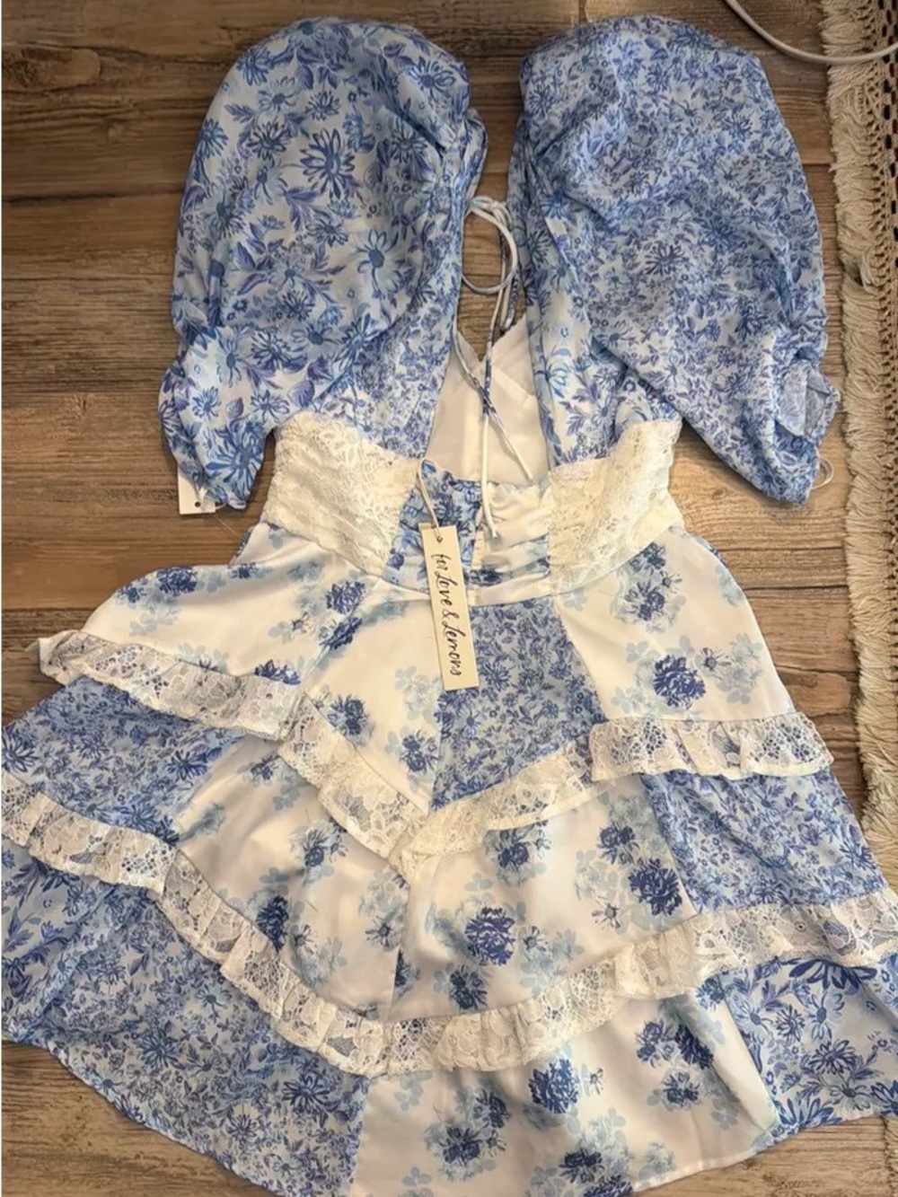 For Love And Lemons Blue and White Floral Ruffle Dress - Picture 2 of 3